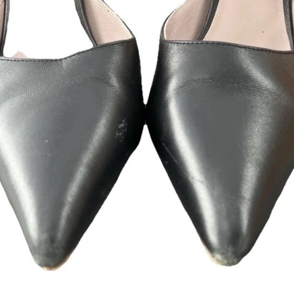 Deltan Black Leather Tortoise 3”Block Heel Ankle Strap Pointed Toe shoes Size 9 - Picture 5 of 8